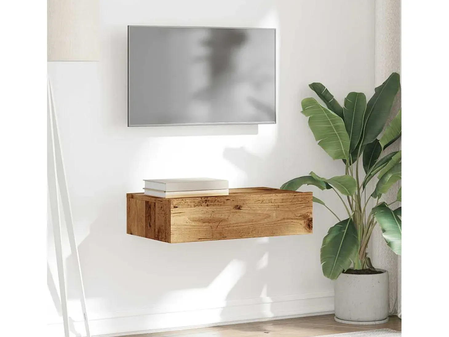 Mueble de TV con luces LED envejecida 60x35x15,5 cm
