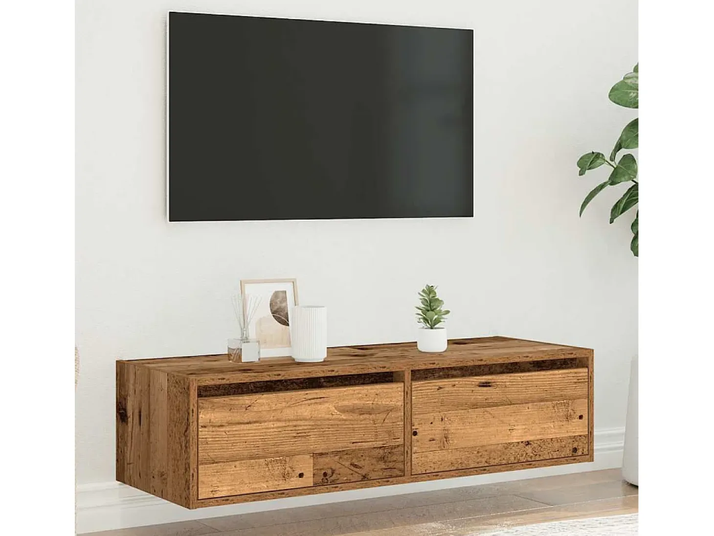 Mueble de TV con luces LED envejecida 100X35,5x25 cm
