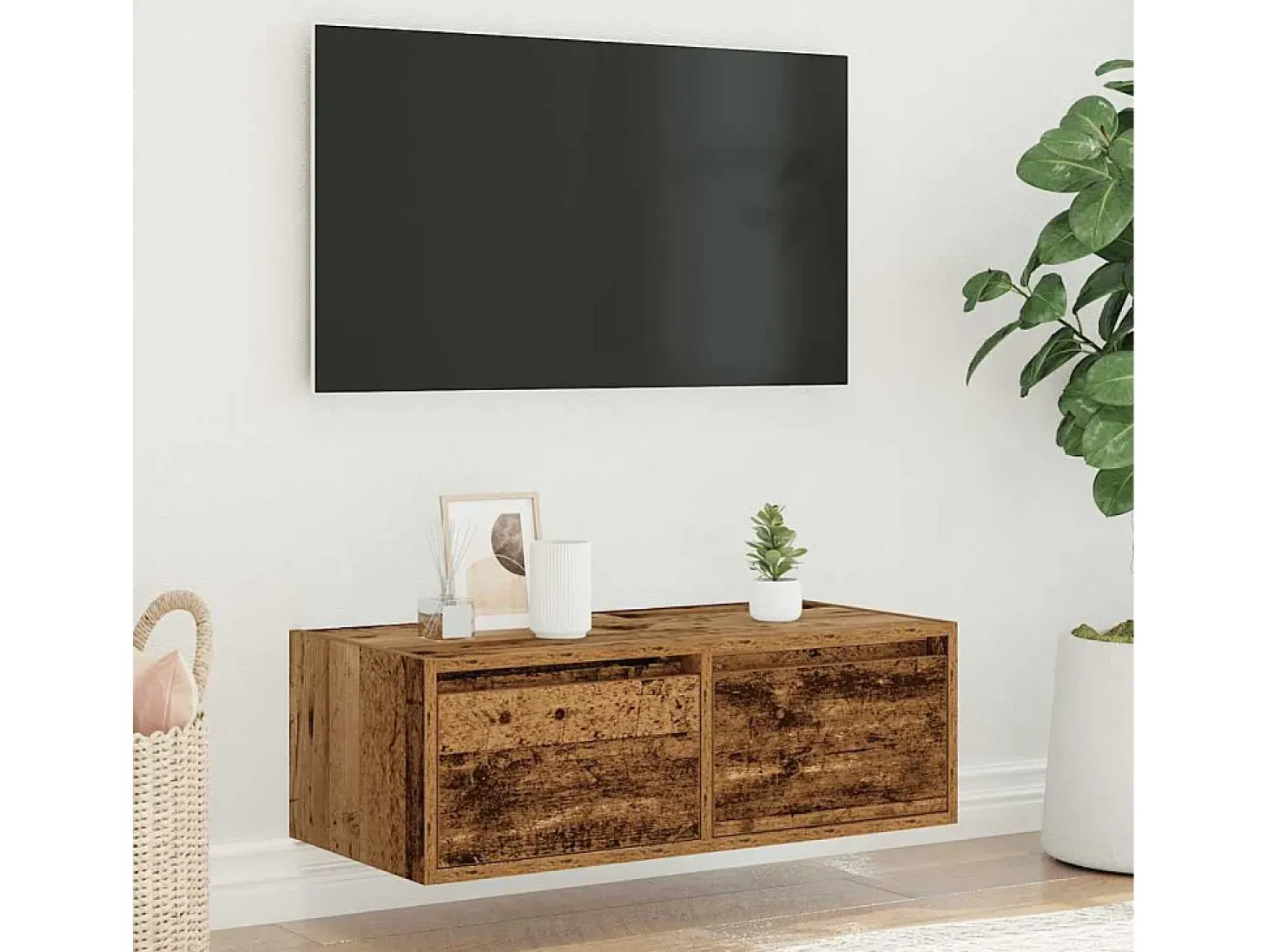 Mueble de TV con luces LED envejecida 75x35,5x25 cm