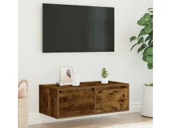 Mueble de TV con luces LED roble ahumado 75x35,5x25 cm