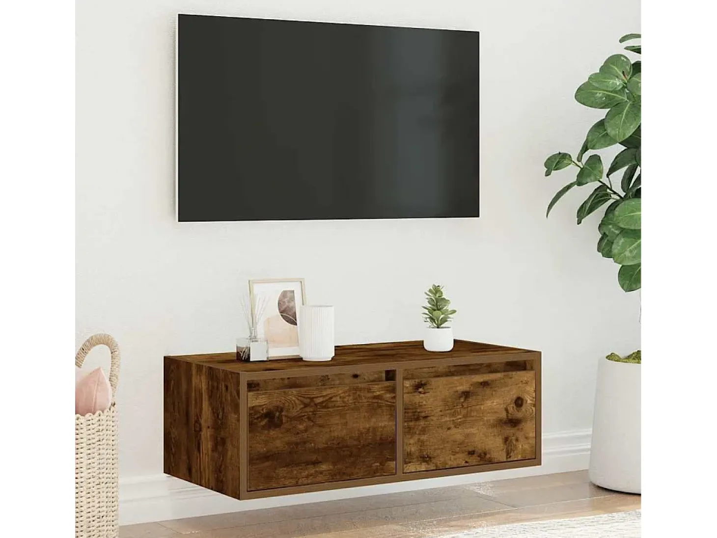Mueble de TV con luces LED roble ahumado 75x35,5x25 cm