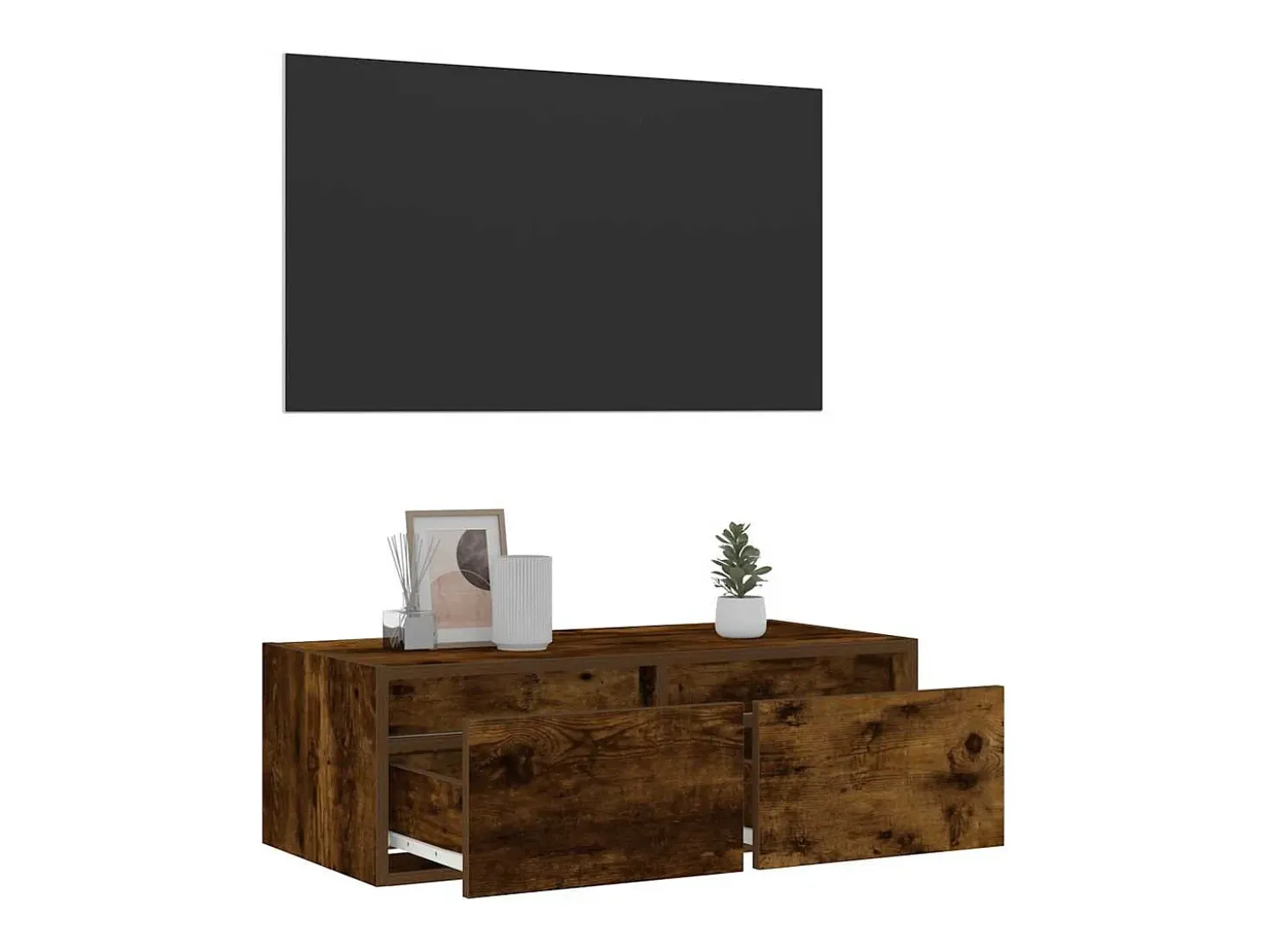 Mueble de TV con luces LED roble ahumado 75x35,5x25 cm