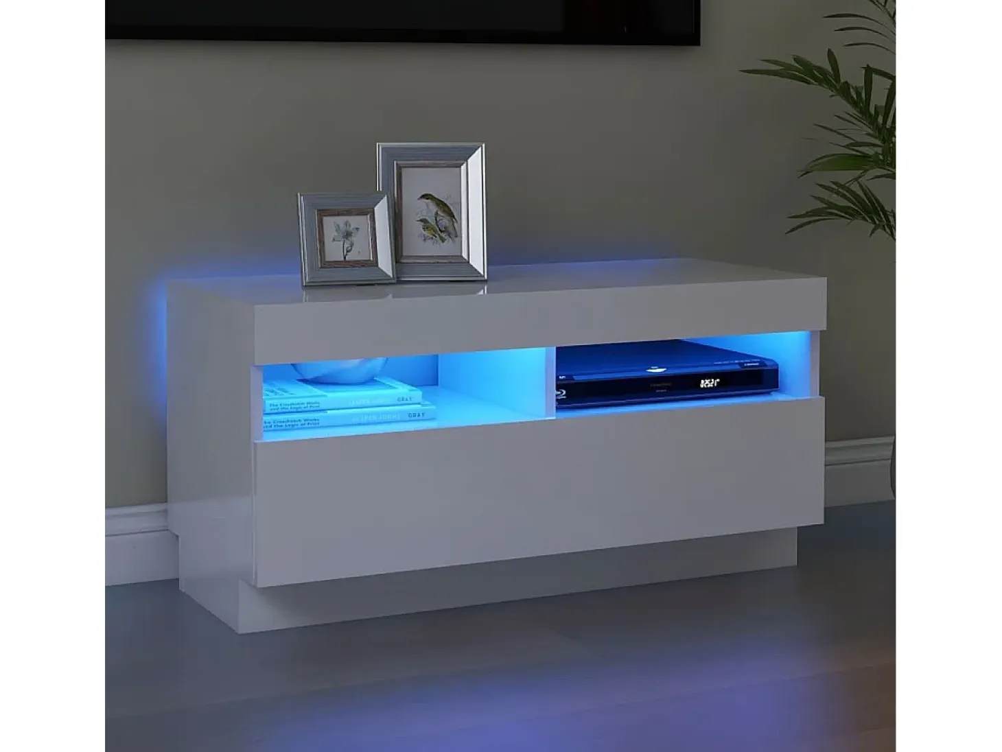 Mueble de TV con luces LED blanco brillante 80x35x40 cm