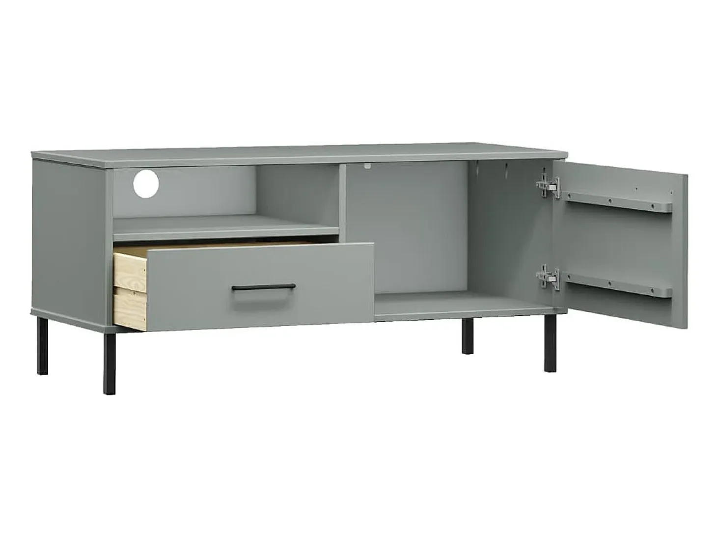 Mueble de TV con patas de metal OSLO madera maciza pino gris