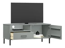 Mueble de TV con patas de metal OSLO madera maciza pino gris