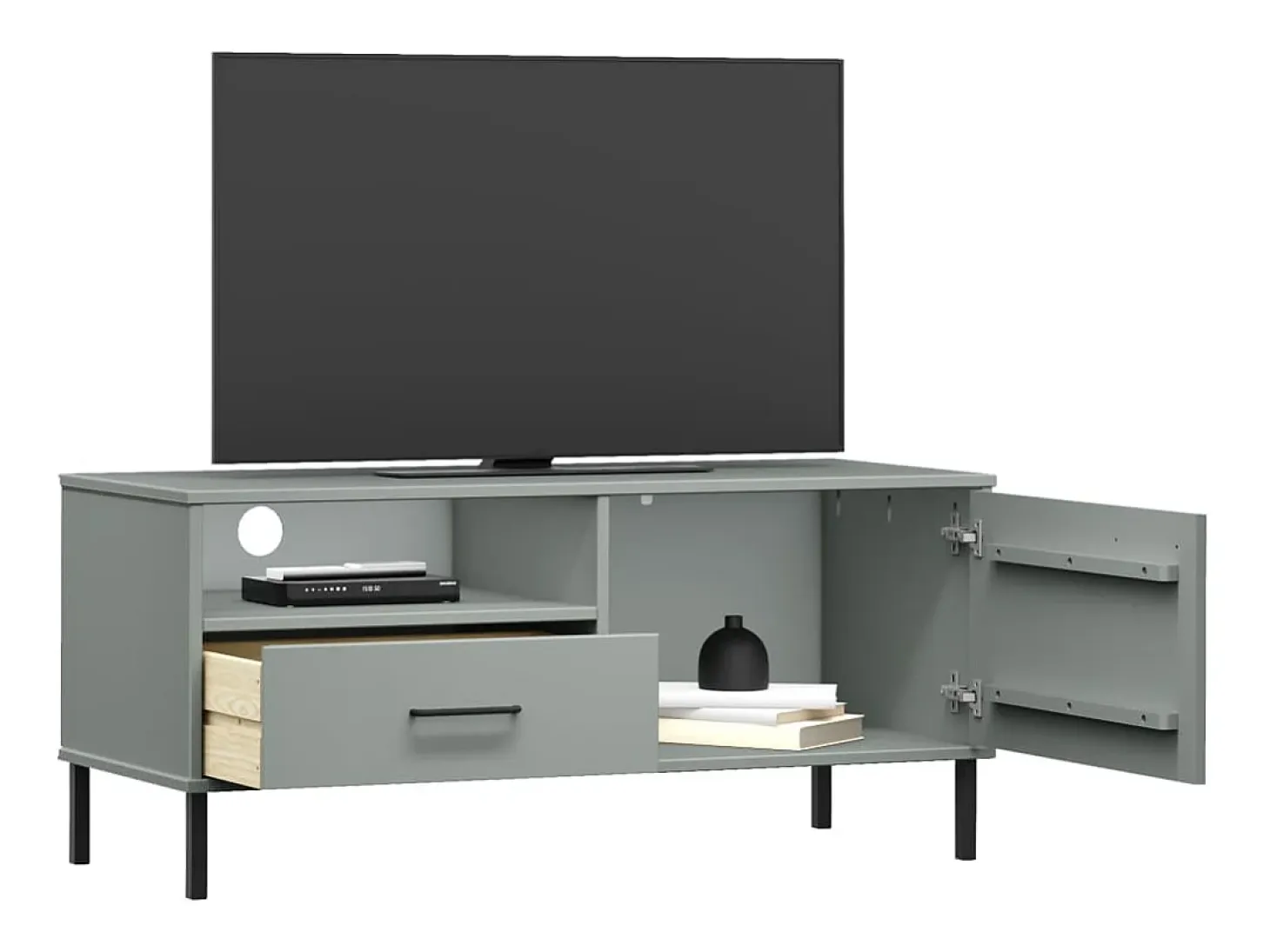 Mueble de TV con patas de metal OSLO madera maciza pino gris