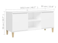 Mueble de TV con patas de madera maciza blanco 103,5x35x50 cm