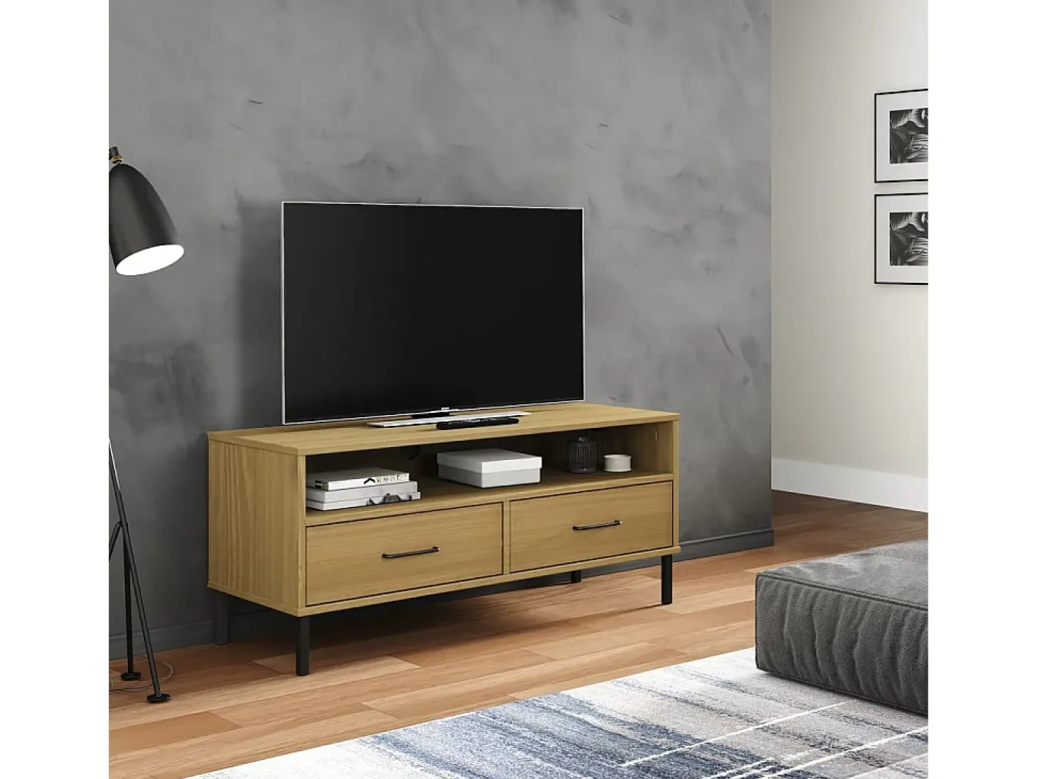 Mueble de TV con patas de metal OSLO madera maciza pino marrón