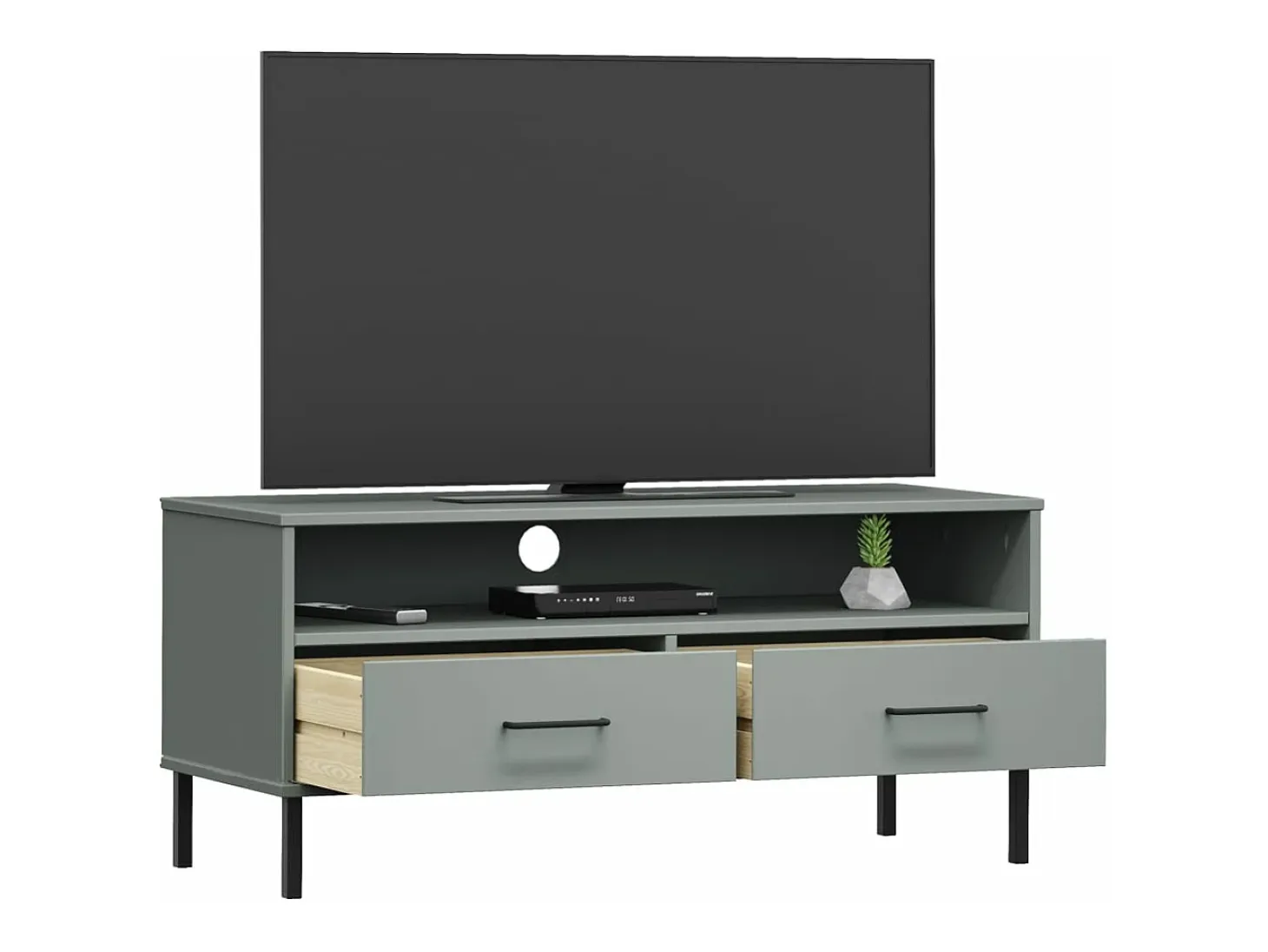 Mueble de TV con patas de metal OSLO madera maciza pino gris