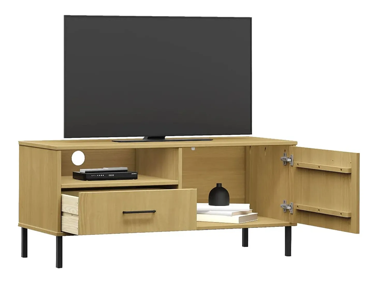Mueble de TV con patas de metal OSLO madera maciza pino marrón