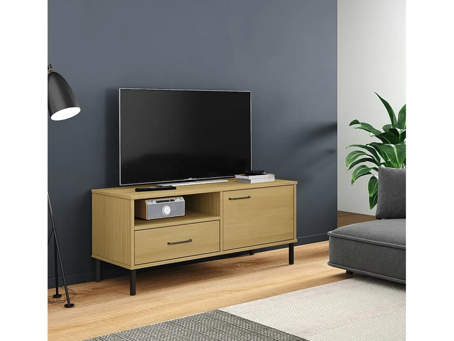 Mueble de TV con patas de metal OSLO madera maciza pino marrón