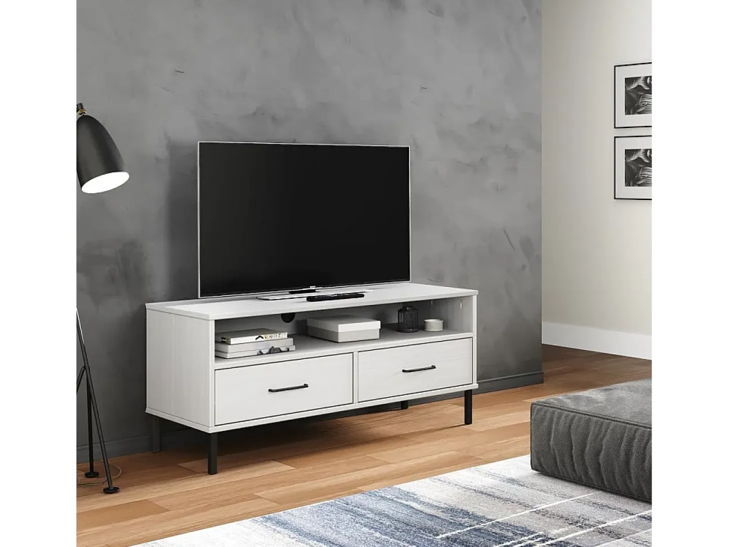 Mueble de TV con patas de metal OSLO madera maciza pino blanco