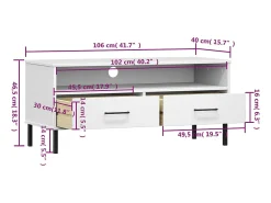 Mueble de TV con patas de metal OSLO madera maciza pino blanco