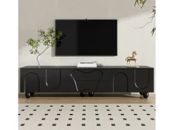 Mueble de TV con patas de madera - 180 x 40 x 42 cm - con 2 cajones + 4 puertas - aglomerado - negro