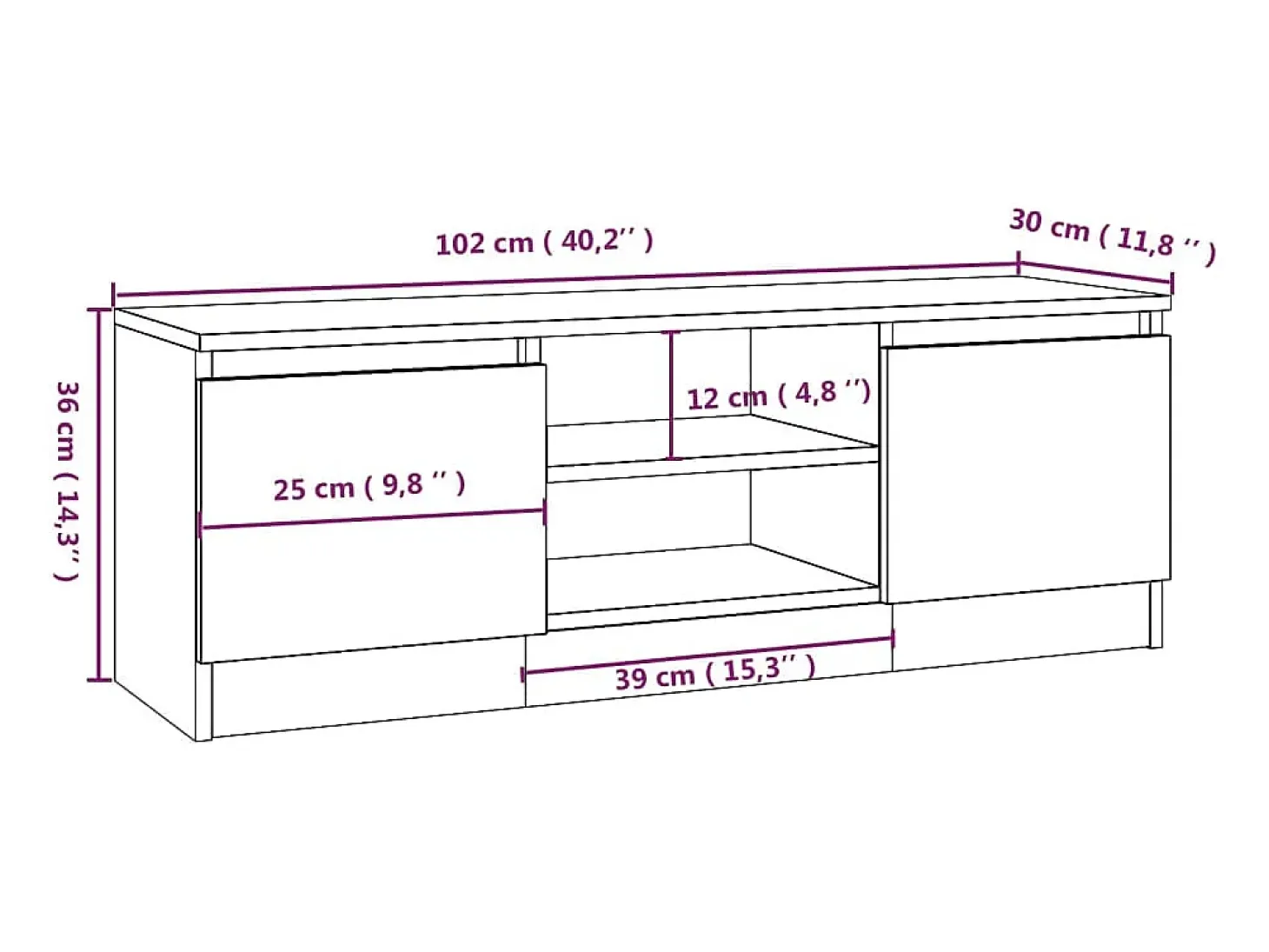 Mueble de TV con puerta roble Sonoma 102x30x36 cm