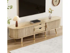 Mueble de TV con puertas correderas y 2 cajones - 175 x 38 x 45 cm - diseño único - MDF - natural claro
