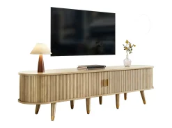 Mueble de TV con puertas correderas y 2 cajones - 175 x 38 x 45 cm - diseño único - MDF - natural claro