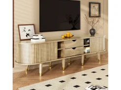 Mueble de TV con puertas correderas y 2 cajones - 175 x 38 x 45 cm - diseño único - MDF - natural claro