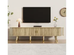 Mueble de TV con puertas correderas y 2 cajones - 175 x 38 x 45 cm - diseño único - MDF - natural claro