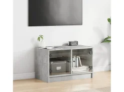 Mueble de TV con puertas de vidrio gris hormigón 68x37x42 cm