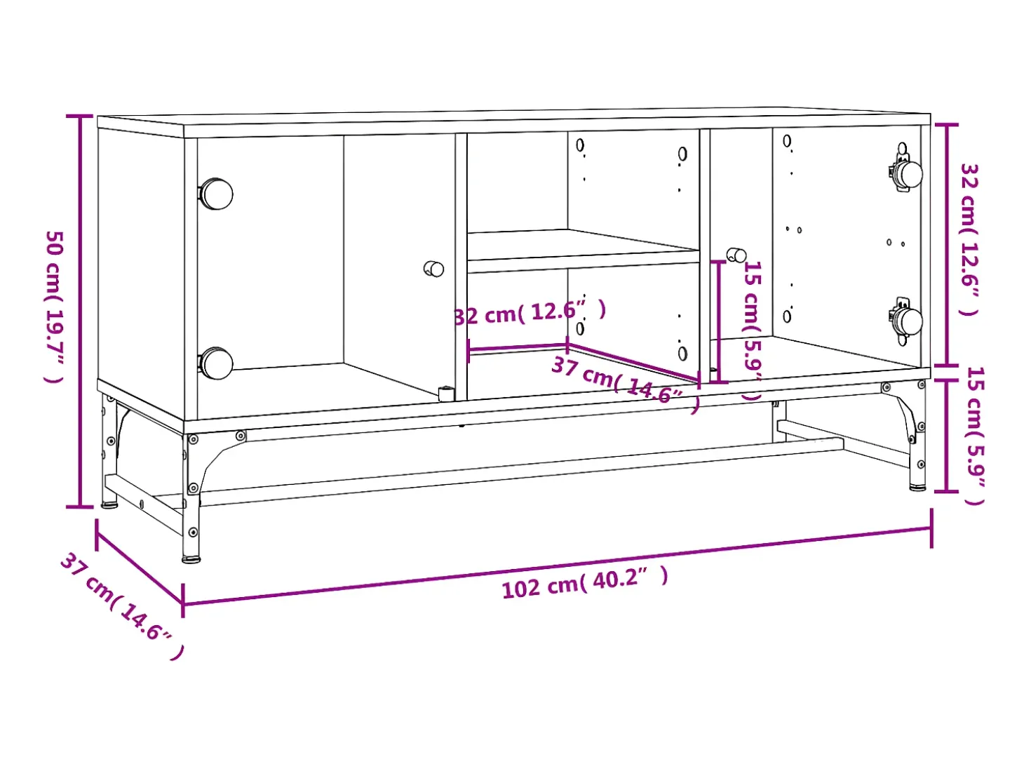 Mueble de TV con puertas de vidrio blanco 102x37x50 cm