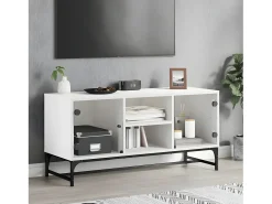 Mueble de TV con puertas de vidrio blanco 102x37x50 cm