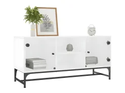 Mueble de TV con puertas de vidrio blanco 102x37x50 cm