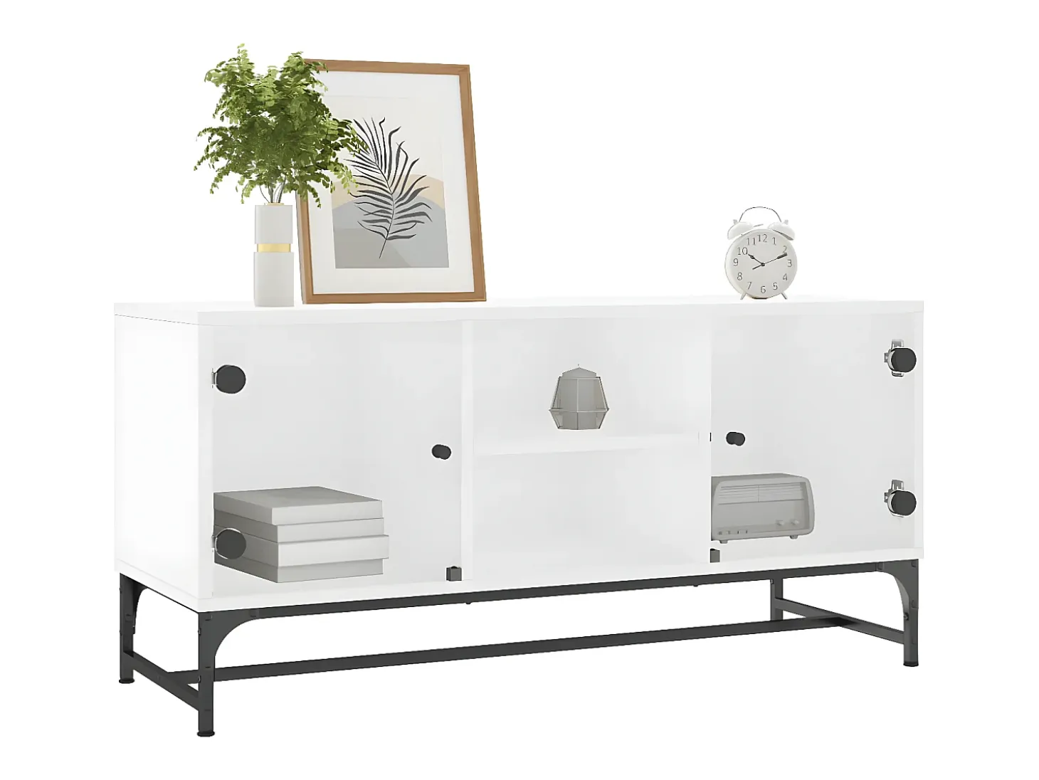 Mueble de TV con puertas de vidrio blanco 102x37x50 cm