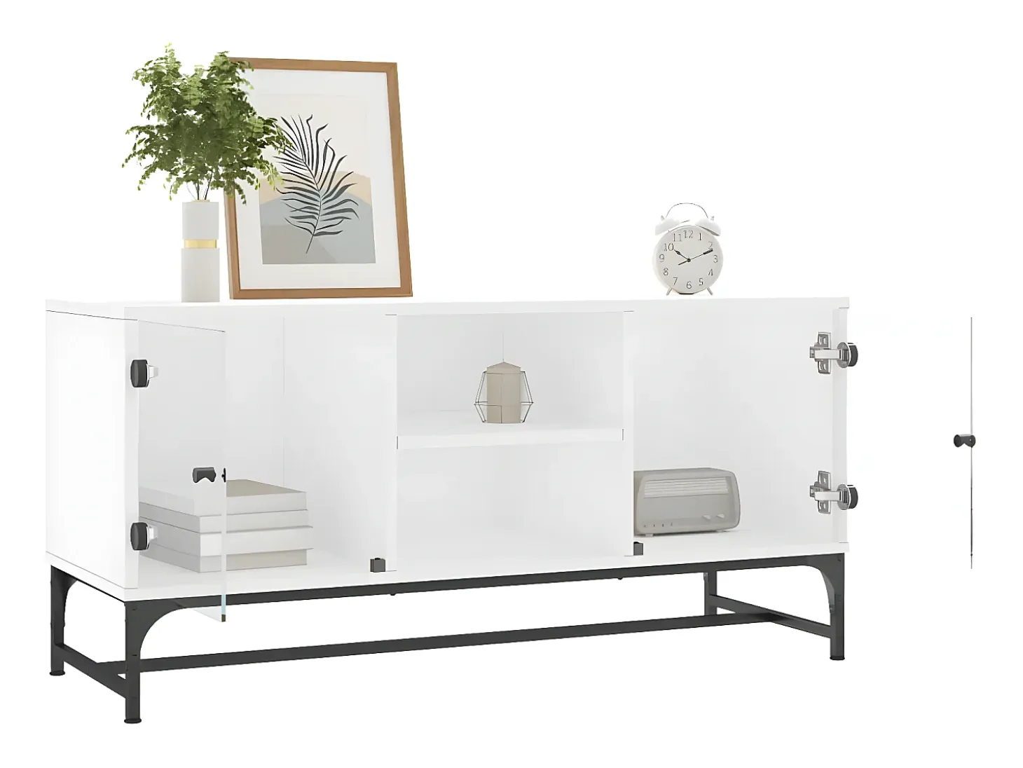 Mueble de TV con puertas de vidrio blanco 102x37x50 cm