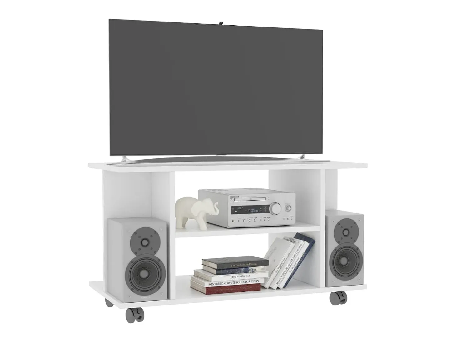 Mueble de TV con ruedas madera contrachapada blanco 80x40x40 cm