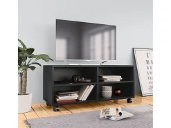 Mueble de TV con ruedas madera contrachapada negro 90x35x35 cm