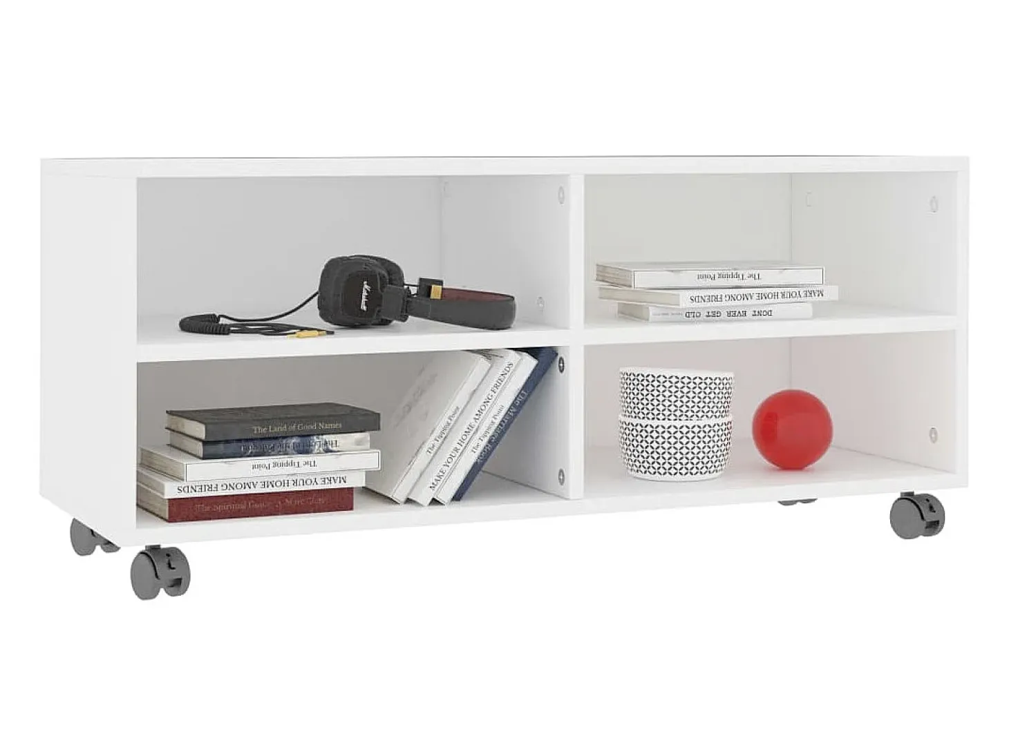 Mueble de TV con ruedas madera contrachapada blanco 90x35x35 cm