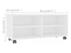 Mueble de TV con ruedas madera contrachapada blanco 90x35x35 cm