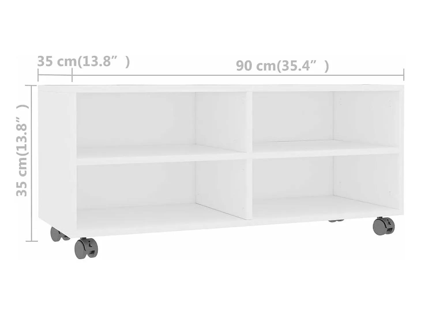 Mueble de TV con ruedas madera contrachapada blanco 90x35x35 cm