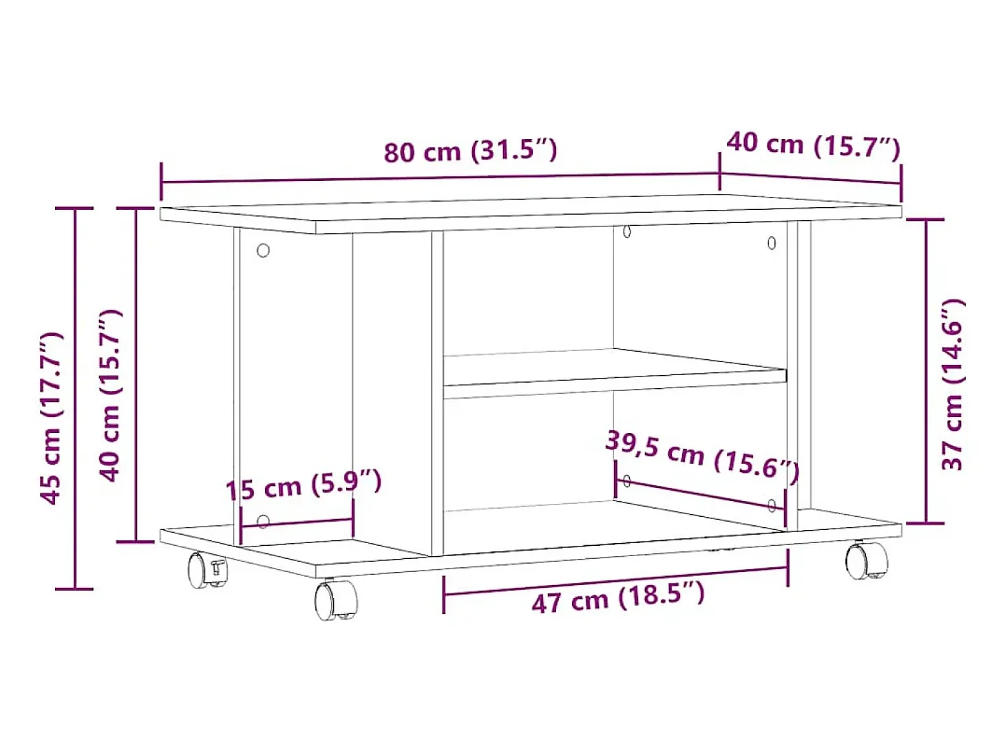 Mueble de TV con ruedas madera ingeniería envejecida 80x40x45cm