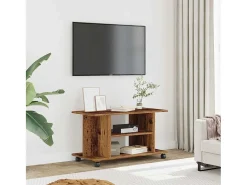 Mueble de TV con ruedas madera ingeniería envejecida 80x40x45cm