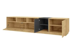 Mueble de TV de 200 cm con 3 puertas y 3 compartimentos abiertos, color natural - para salón