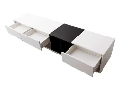 Mueble de TV de 190 cm, con 3 cajones, estantes abiertos, diseño de bloques de color, estilo moderno - Blanco