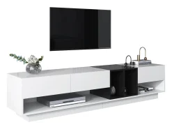 Mueble de TV de 190 cm, con 3 cajones, estantes abiertos, diseño de bloques de color, estilo moderno - Blanco
