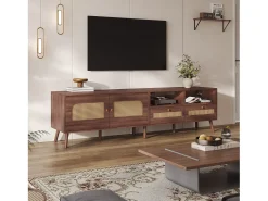 Mueble de TV de 200 cm con 2 puertas de ratán y 2 cajones, color marrón - para salón y dormitorio