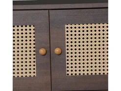 Mueble de TV de 200 cm con 2 puertas de ratán y 2 cajones, color marrón - para salón y dormitorio