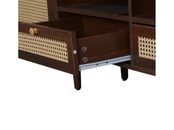 Mueble de TV de 200 cm con 2 puertas de ratán y 2 cajones, color marrón - para salón y dormitorio