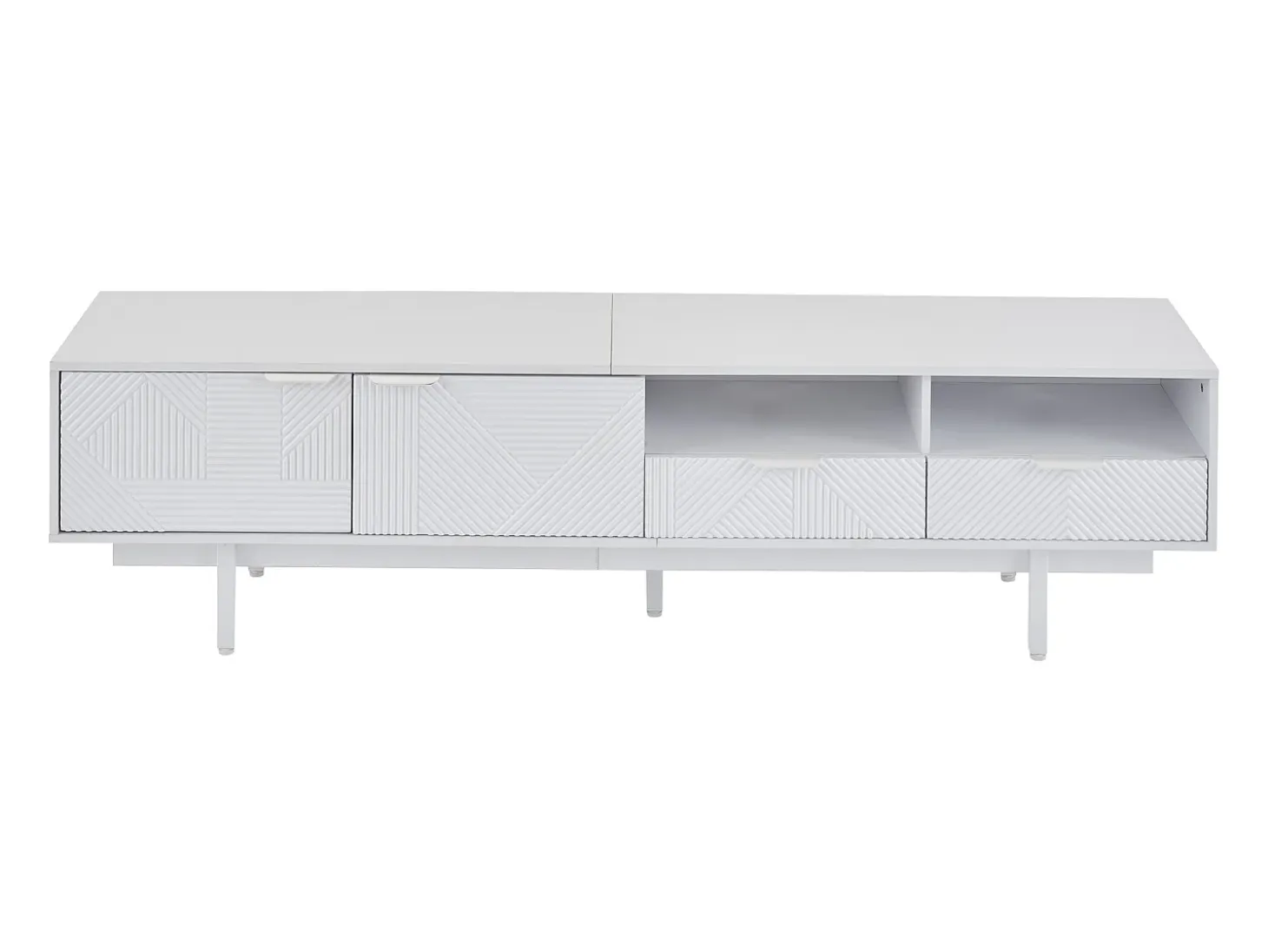 Mueble de TV de 200 cm, mueble de TV blanco con 2 puertas y 2 cajones, estilo moderno, para salón y oficina