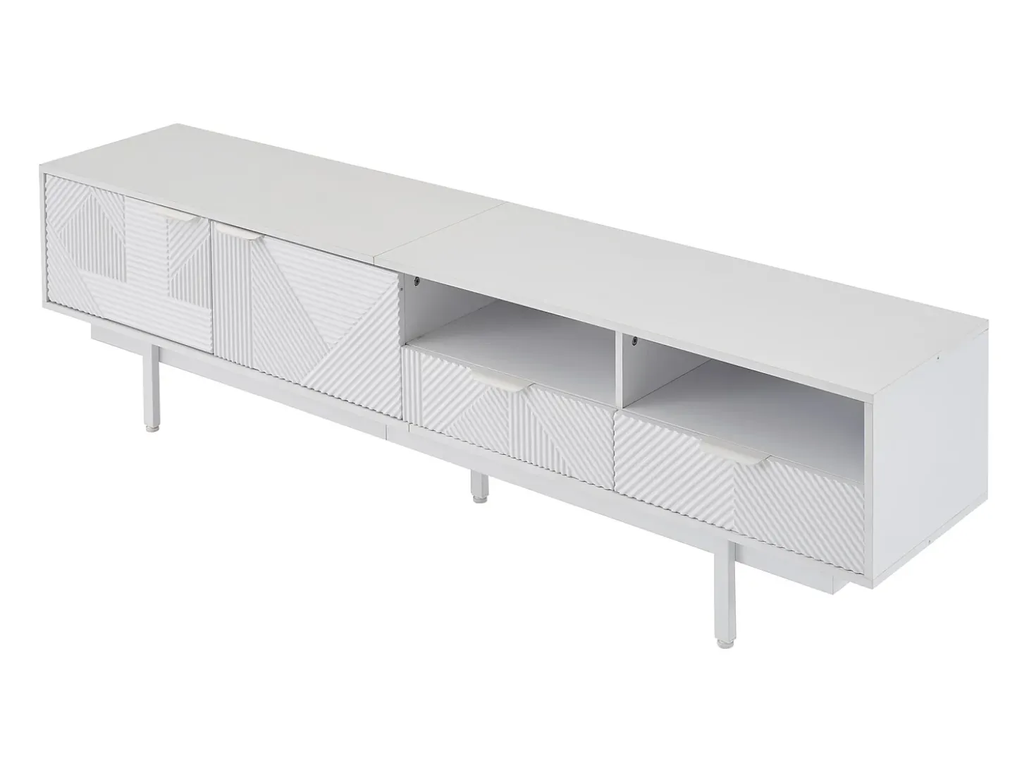 Mueble de TV de 200 cm, mueble de TV blanco con 2 puertas y 2 cajones, estilo moderno, para salón y oficina