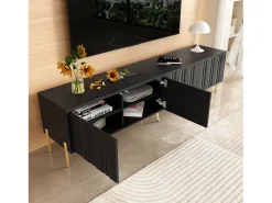 Mueble de TV de 4 puertas - 190 x 38 x 48 cm - MDF y aglomerado - Negro