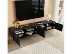 Mueble de TV de 4 puertas - 190 x 38 x 48 cm - MDF y aglomerado - Negro