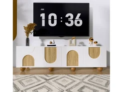 Mueble de TV de 4 puertas - 175 x 38 x 50 cm - diseño exclusivo - aspecto de madera envejecida - MDF - blanco + natural
