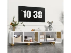 Mueble de TV de 4 puertas - 175 x 38 x 50 cm - diseño exclusivo - aspecto de madera envejecida - MDF - blanco + natural
