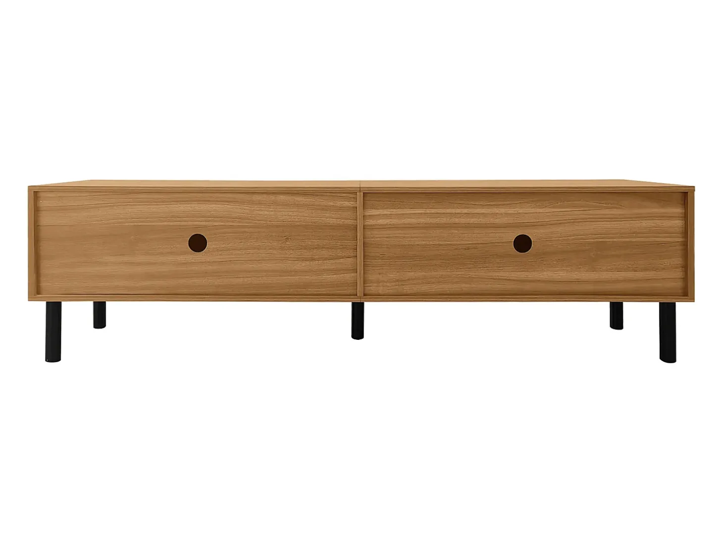 Mueble de TV de 4 puertas con patas de madera maciza para salón o dormitorio, 170 x 38 x 47 cm, color negro y natural.