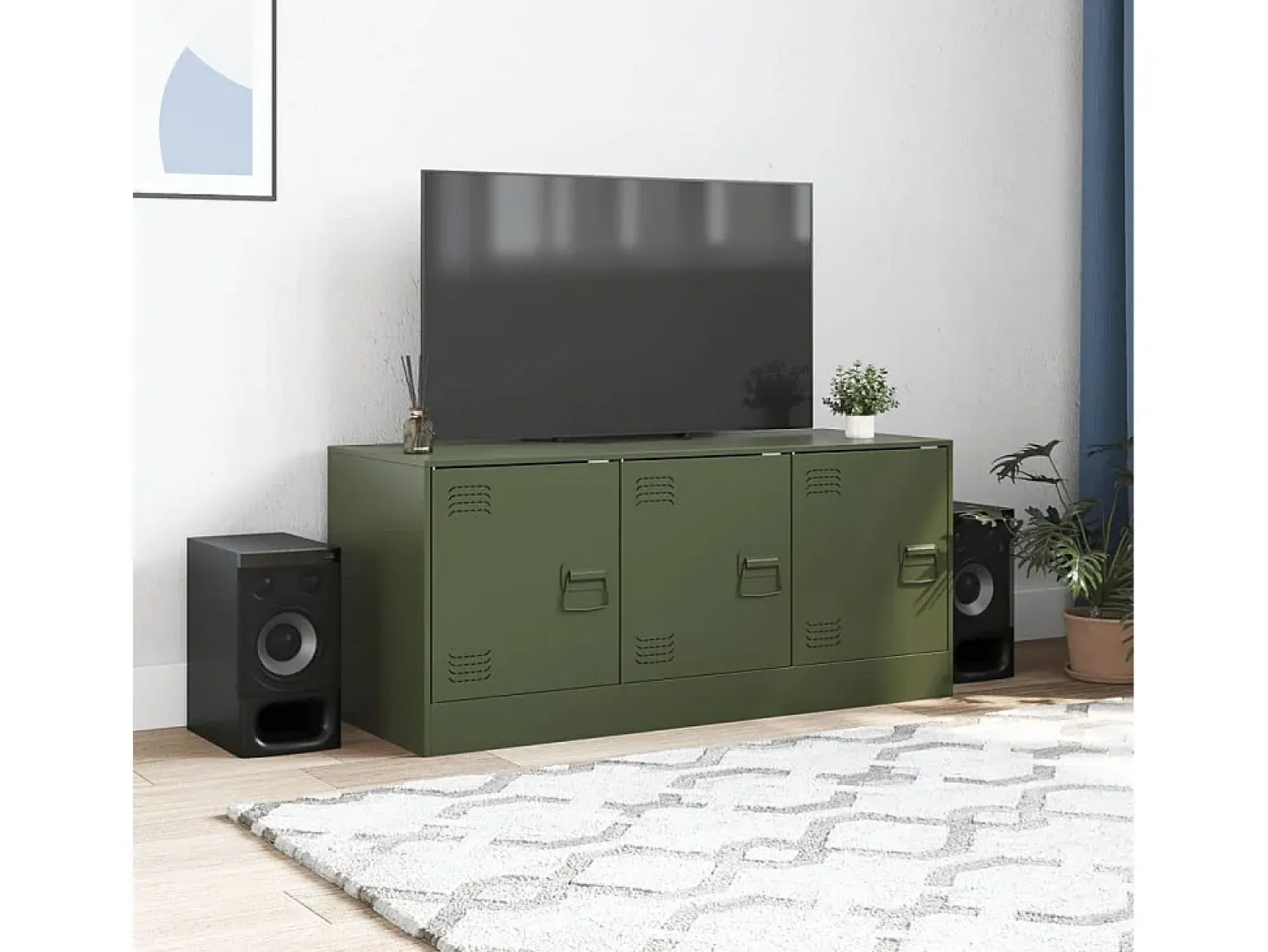 Mueble de TV de acero verde oliva 99x39x44 cm ES766027